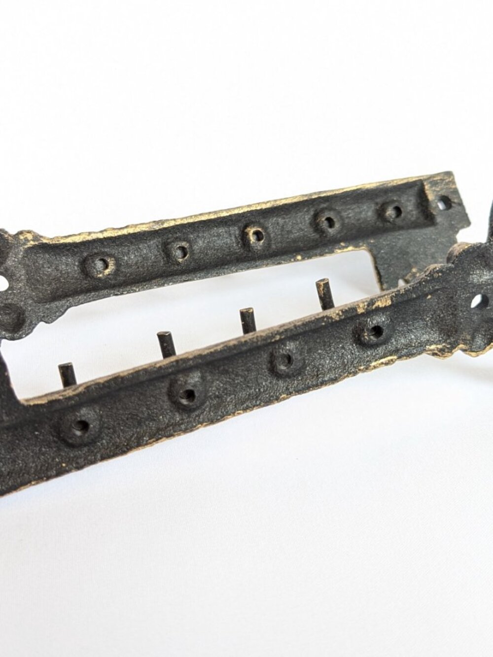 Vintage Key Hooks: Cast Iron Antique Brass Wall Hangers - Set of 2 - Picture 4 of 7